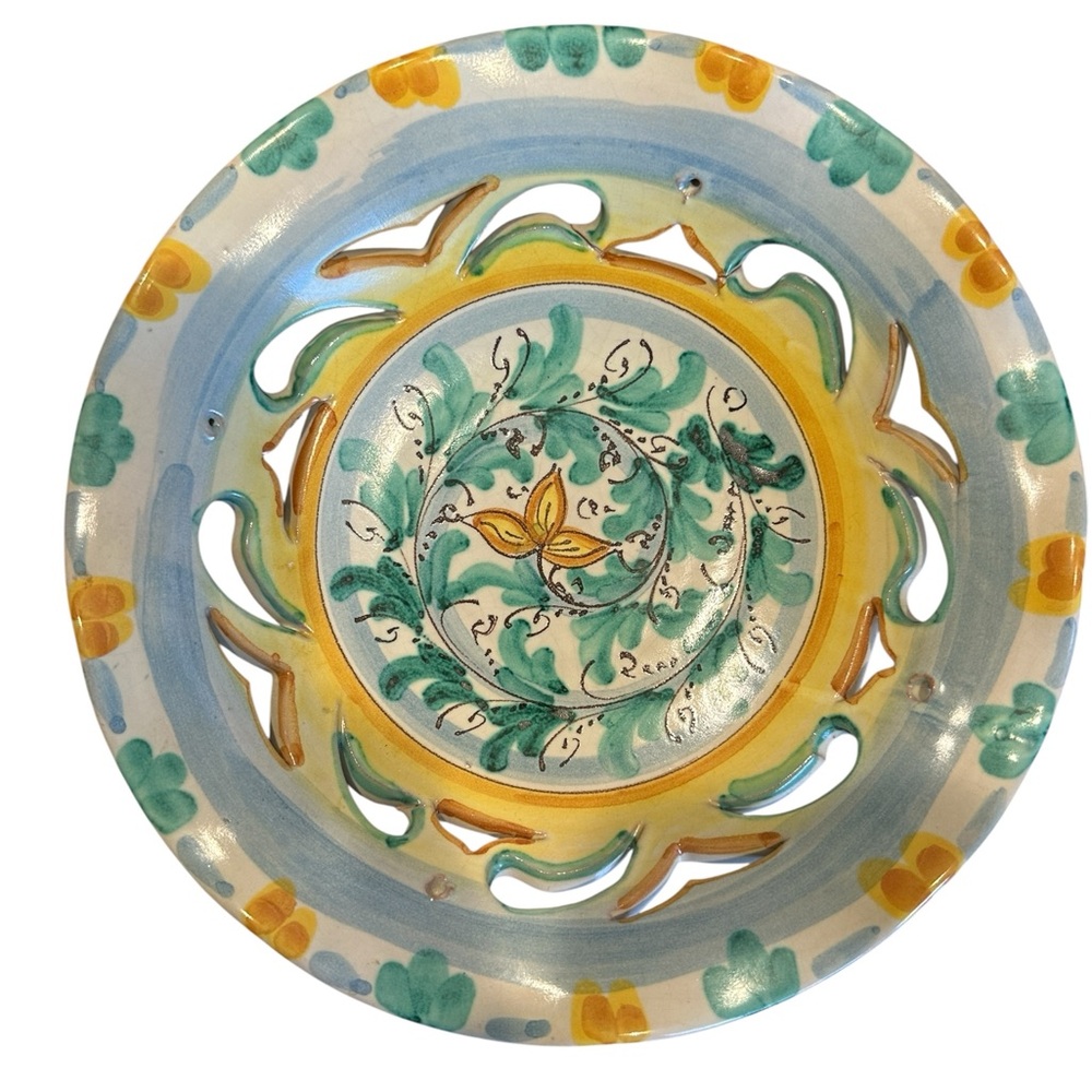 Caltagirone, Sicily Hand Painted Colorful Ceramic Decorative Cut Out Bowl 8.5"